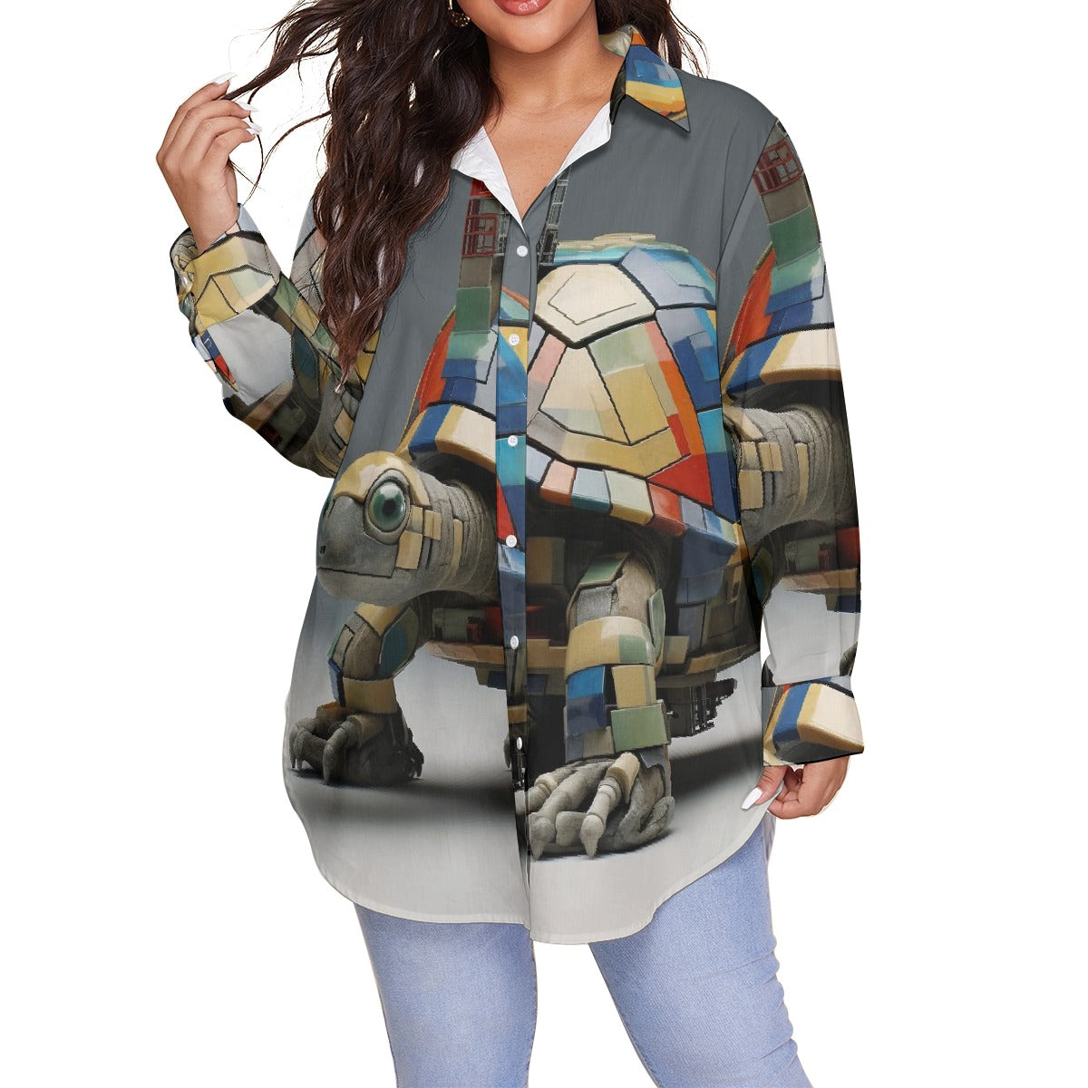 All-Over Print Women's Shirt With Long Sleeve(Plus Size)