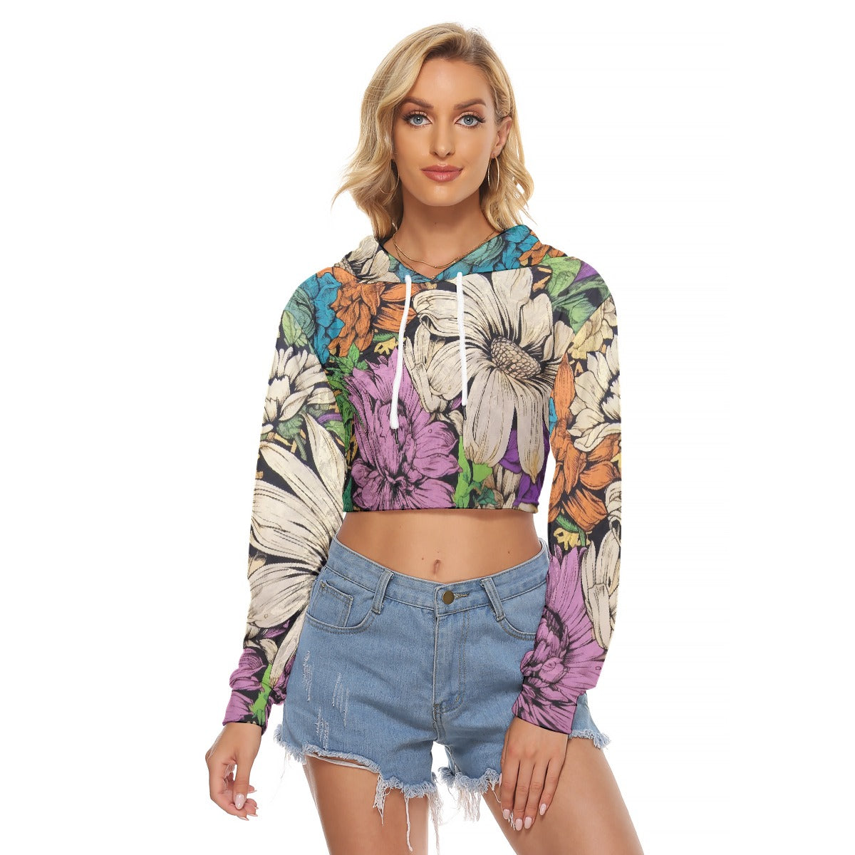 All-Over Print Women's Crop Top Hoodie|Velvet