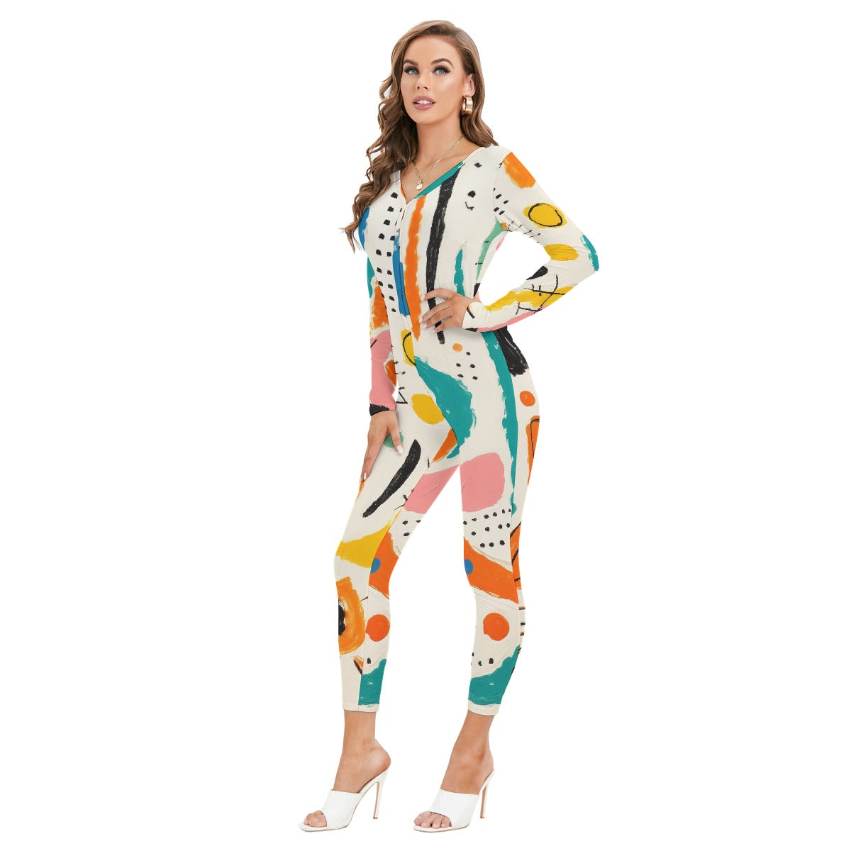 All-Over Print Women's Plunging Neck Jumpsuit