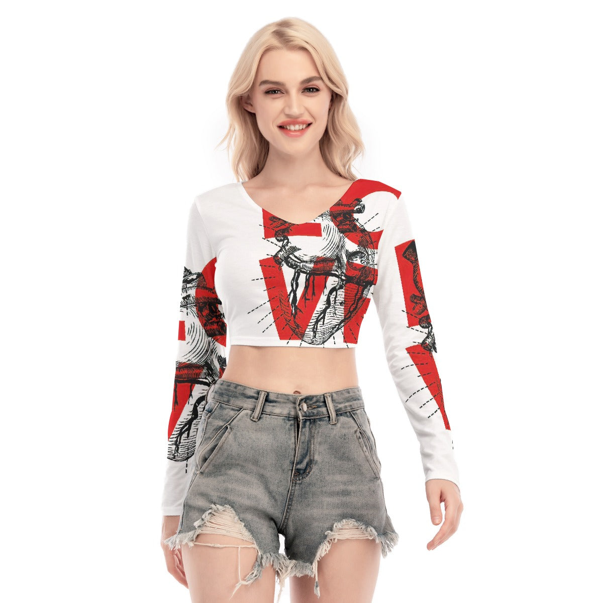 All-Over Print Women's Back Hollow T-shirt With Strap