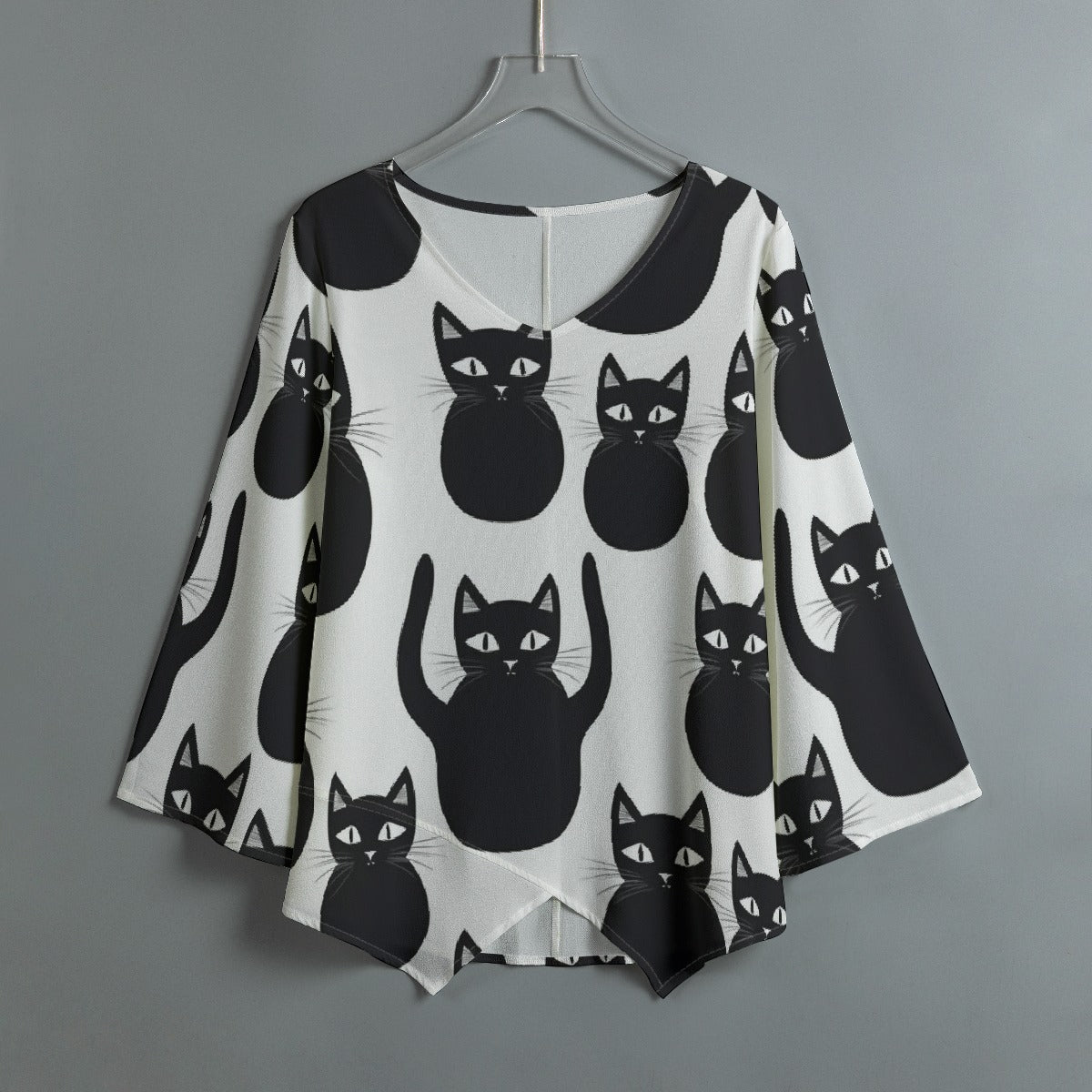 All-Over Print Women's V-neck T-shirt With Irregular Hem