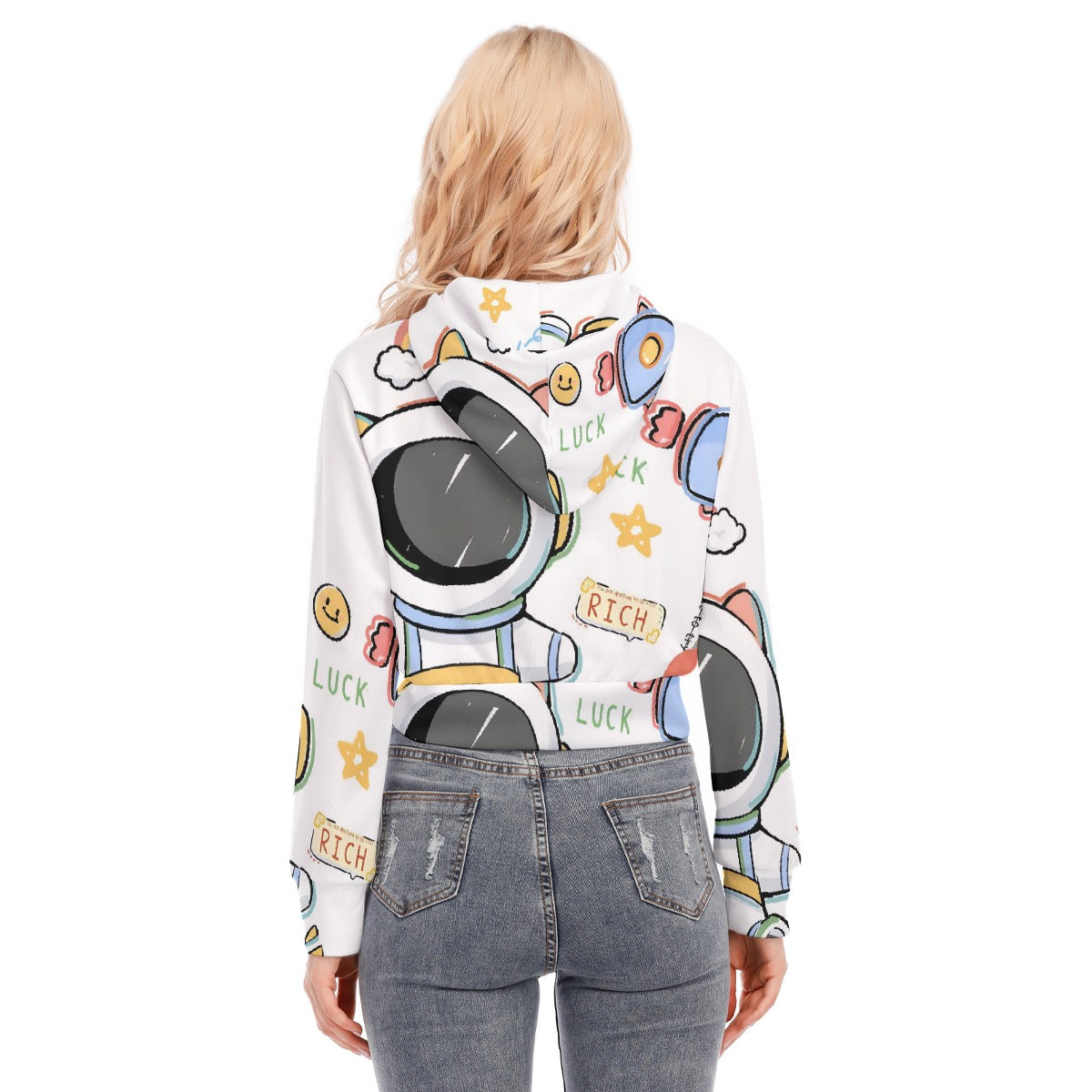 All-Over Print Women's Crop Top Hoodie With Zipper Closure