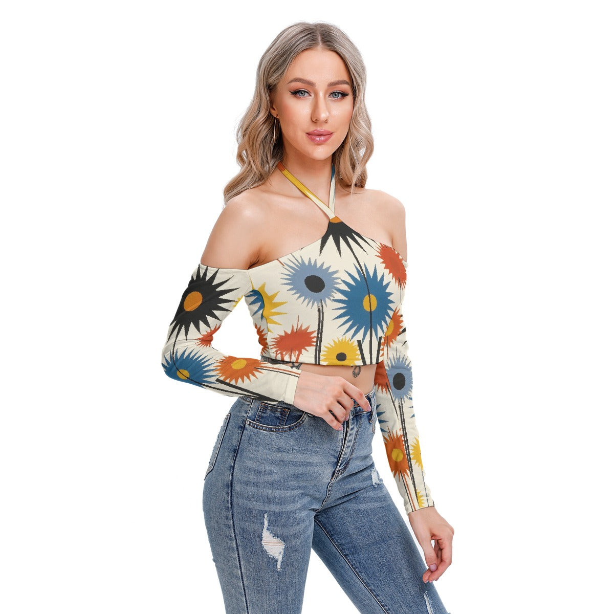 All-Over Print Women's Halter Lace-up Top