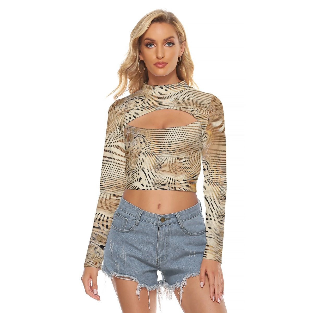 All-Over Print Women's Hollow Chest Keyhole Tight Crop Top