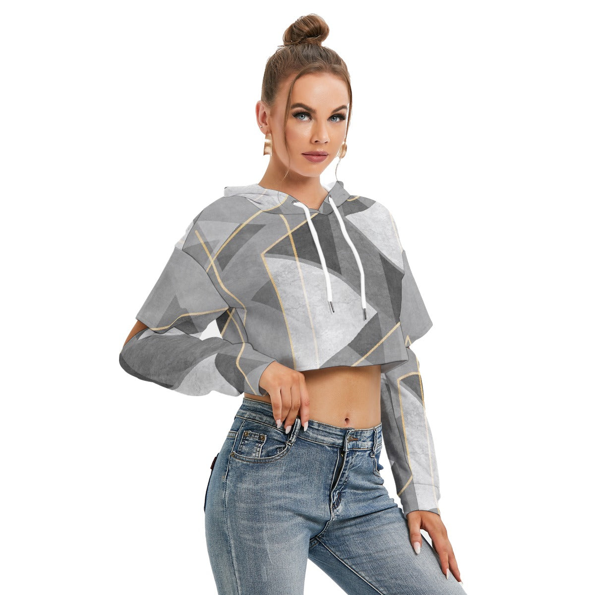 All-Over Print Women's Heavy Fleece Hoodie With Hollow Out Sleeve