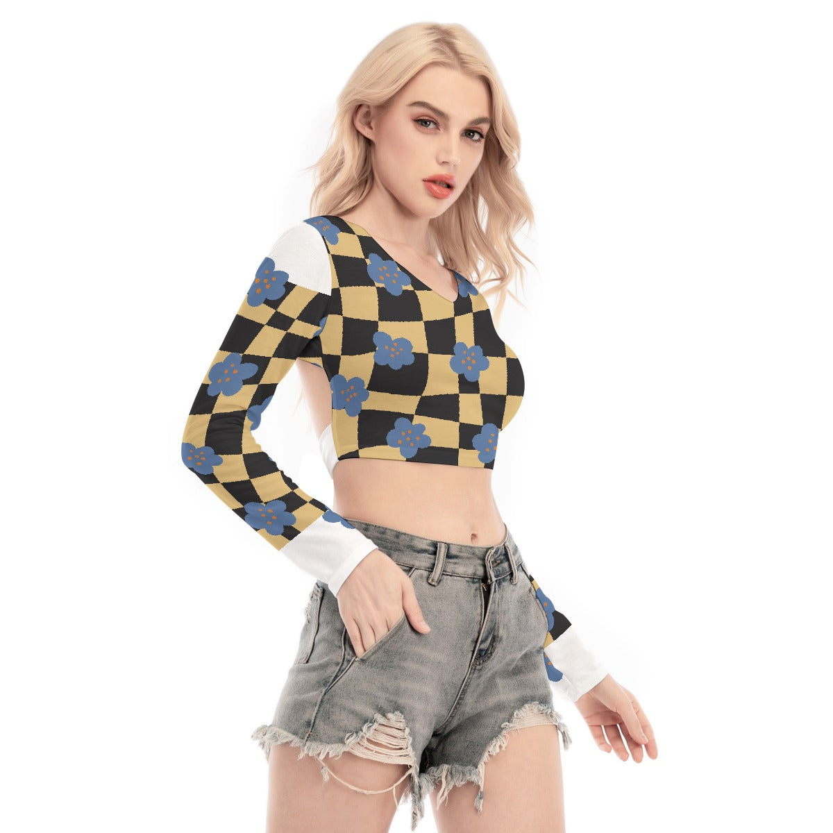 All-Over Print Women's Back Hollow T-shirt With Strap