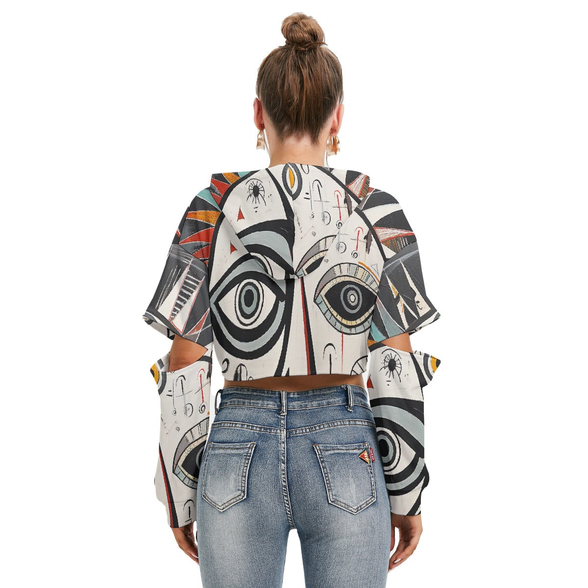 All-Over Print Women's Heavy Fleece Hoodie With Hollow Out Sleeve