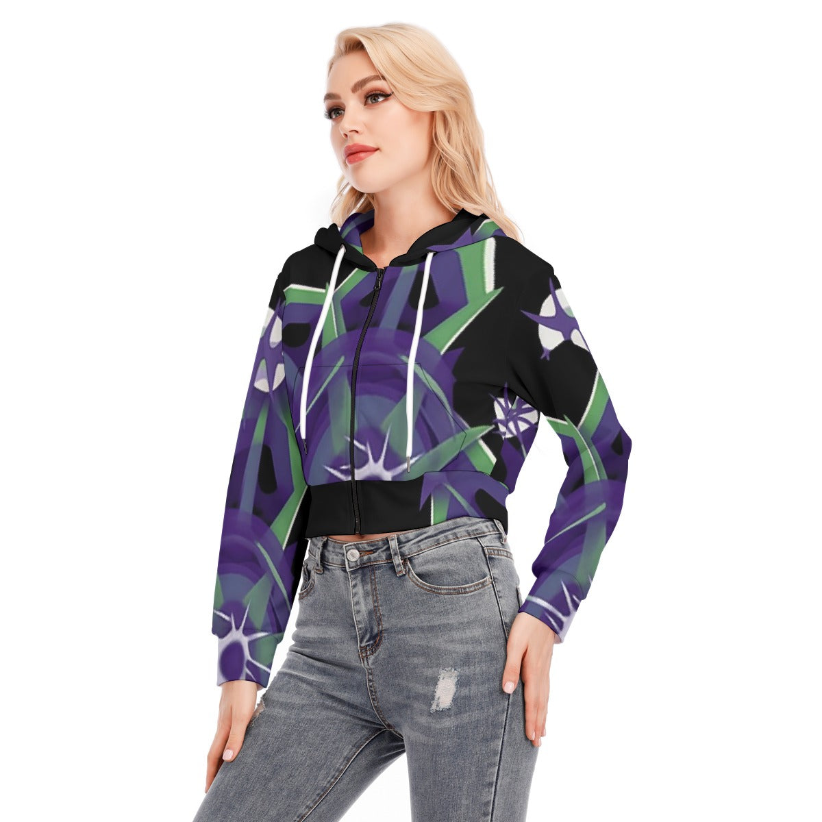 All-Over Print Women's Crop Top Hoodie With Zipper Closure