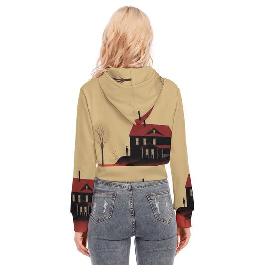 All-Over Print Women's Crop Top Hoodie With Zipper Closure