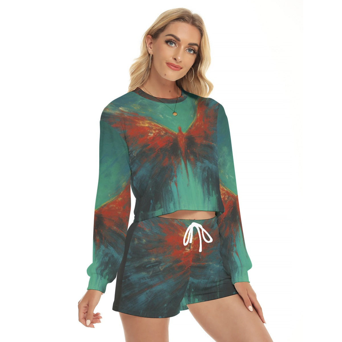 All-Over Print Women's Short Sweatshirt And Pants Suit