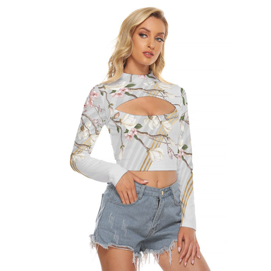 All-Over Print Women's Hollow Chest Keyhole Tight Crop Top