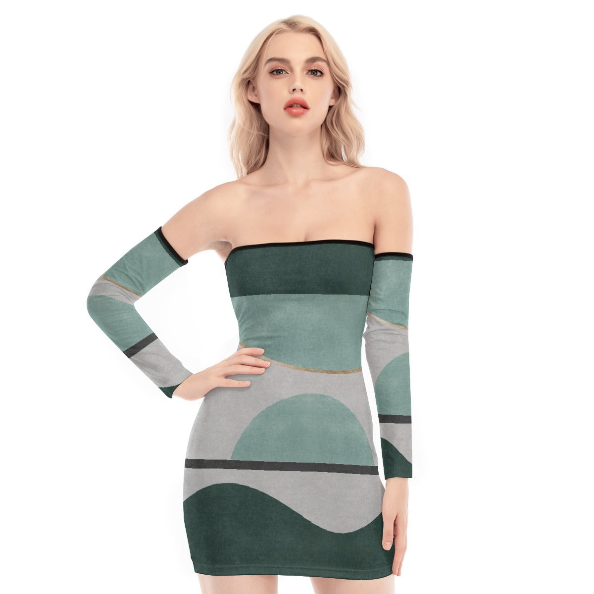 All-Over Print Women's Off-shoulder Back Lace-up Dress