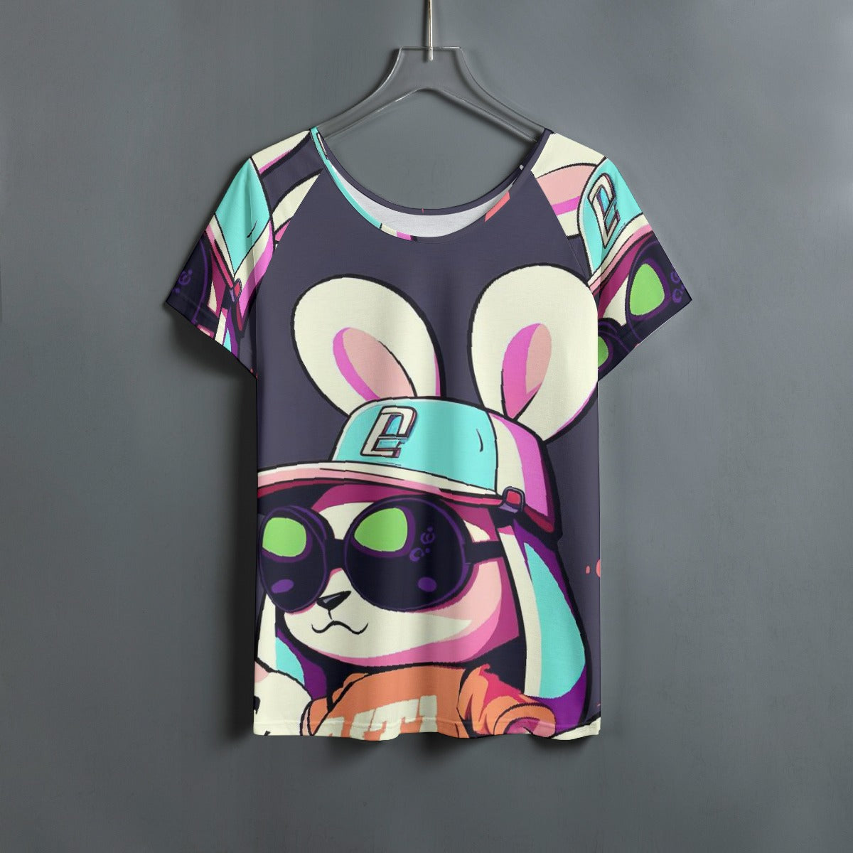 All-Over Print Women's Round Neck T-shirt With Raglan Sleeve
