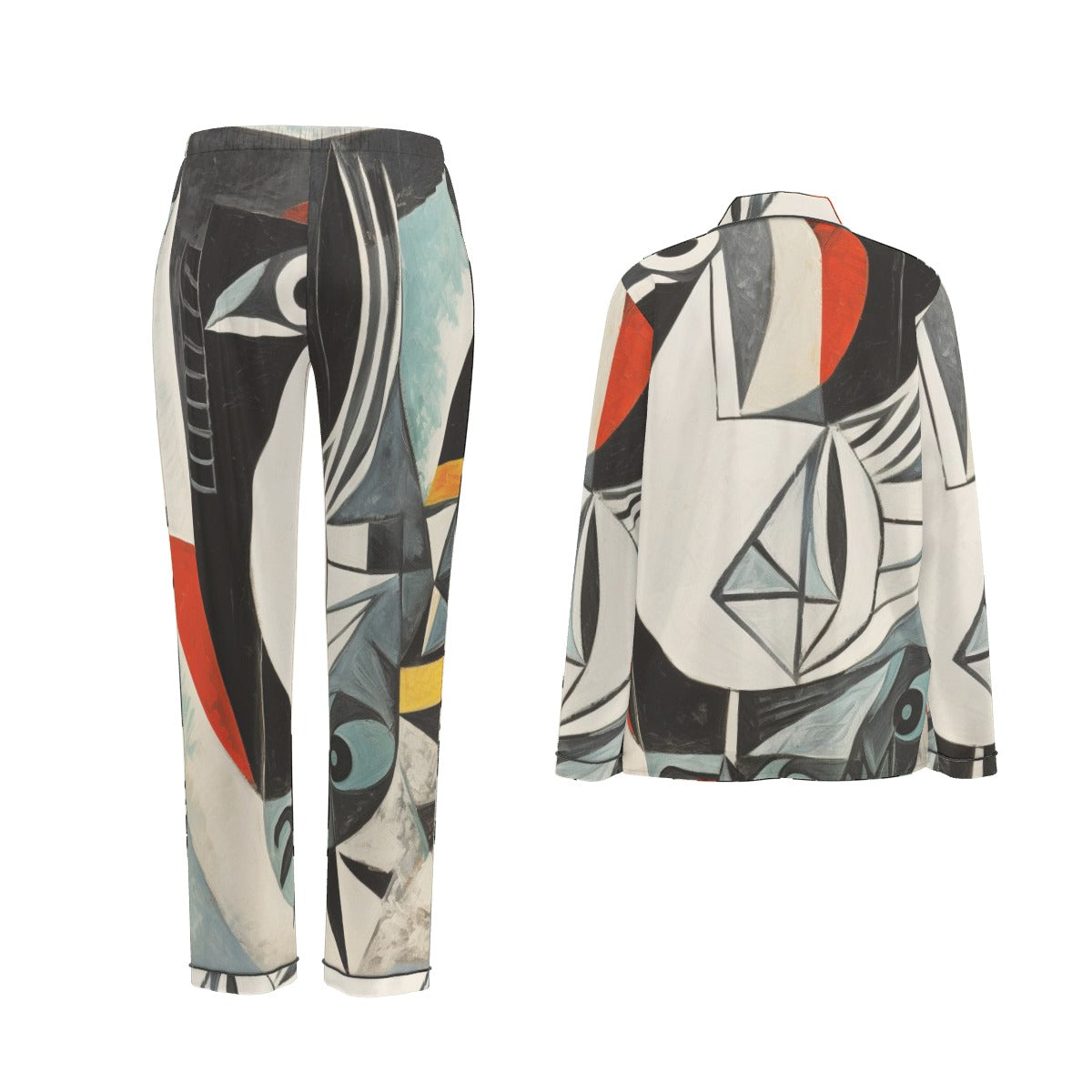 All-Over Print Women's Long Sleeve Pajama Set With Black Contrast Piping