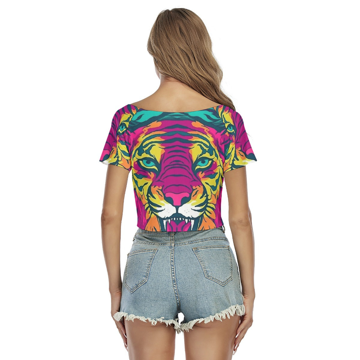 All-Over Print Women's Raglan Drawstring Front  Crop Tee