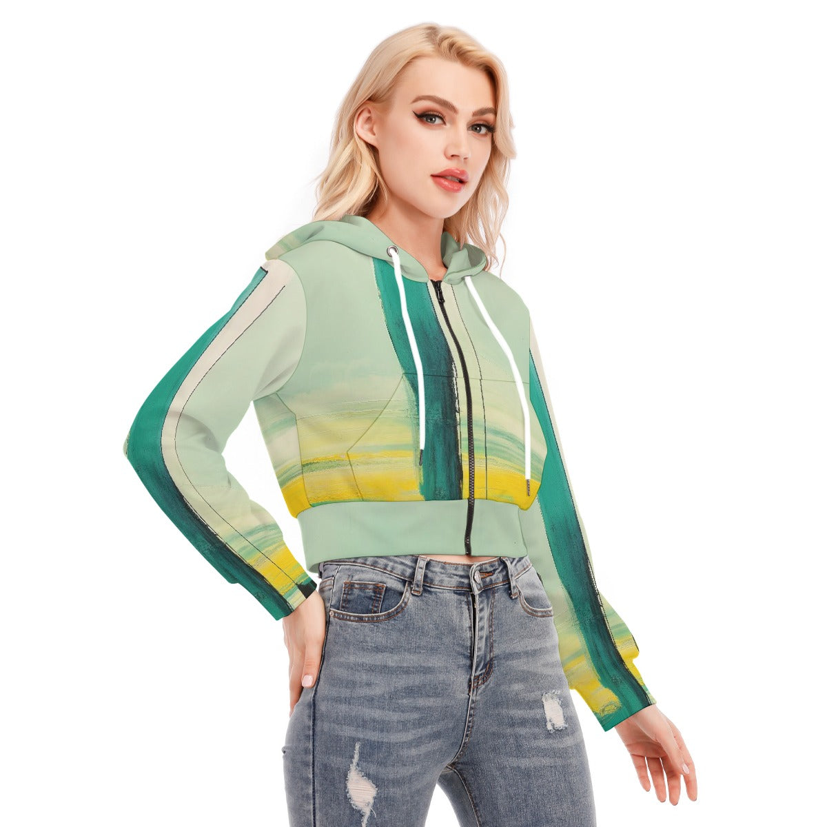 All-Over Print Women's Crop Top Hoodie With Zipper Closure