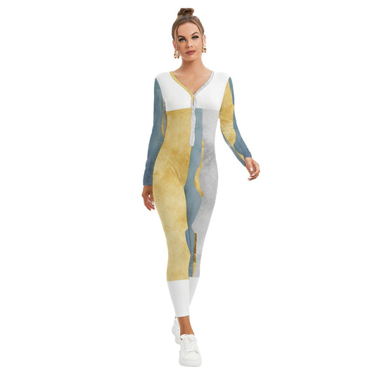 All-Over Print Women's Plunging Neck Jumpsuit