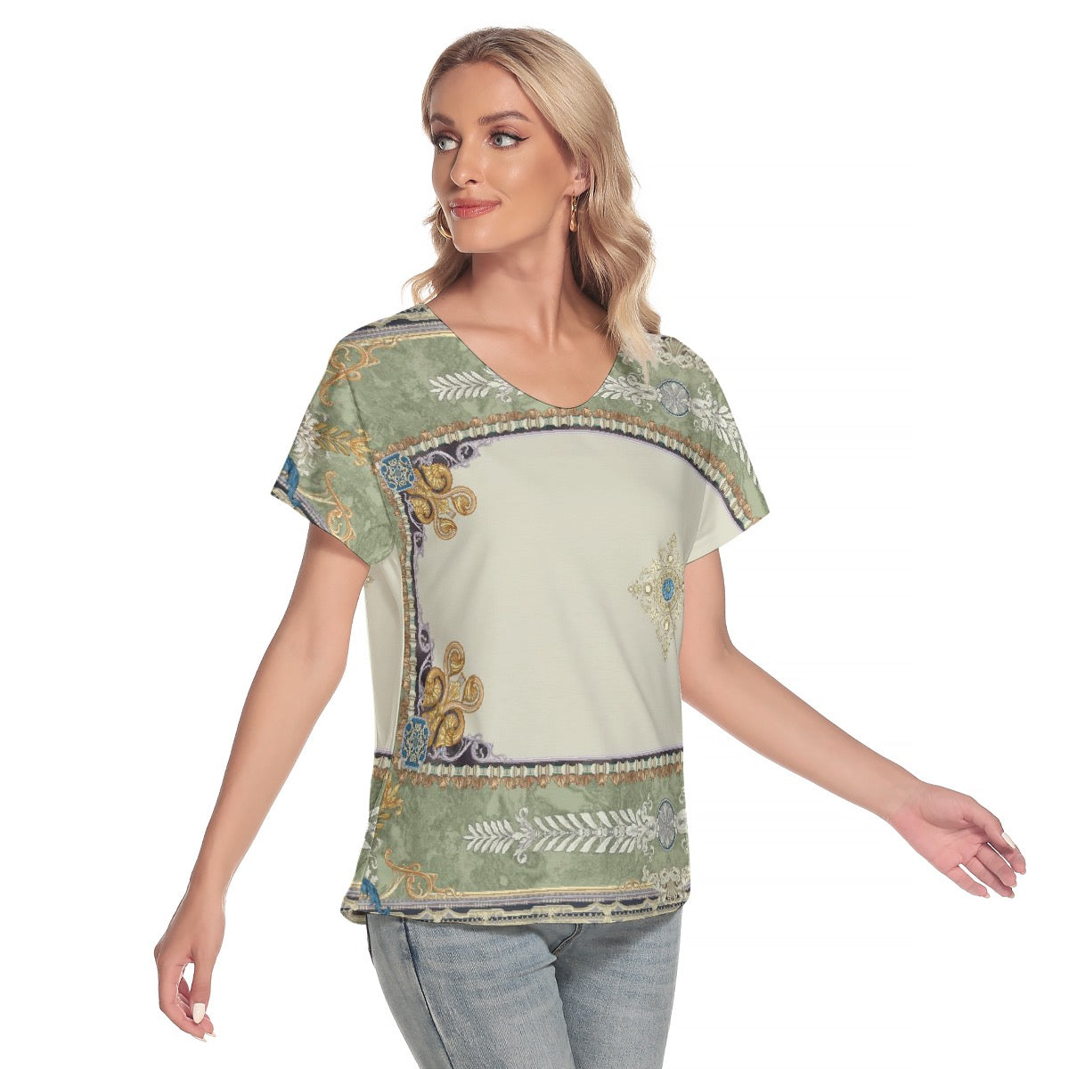 All-Over Print Women's Loose V-neck Short Sleeve T-shirt