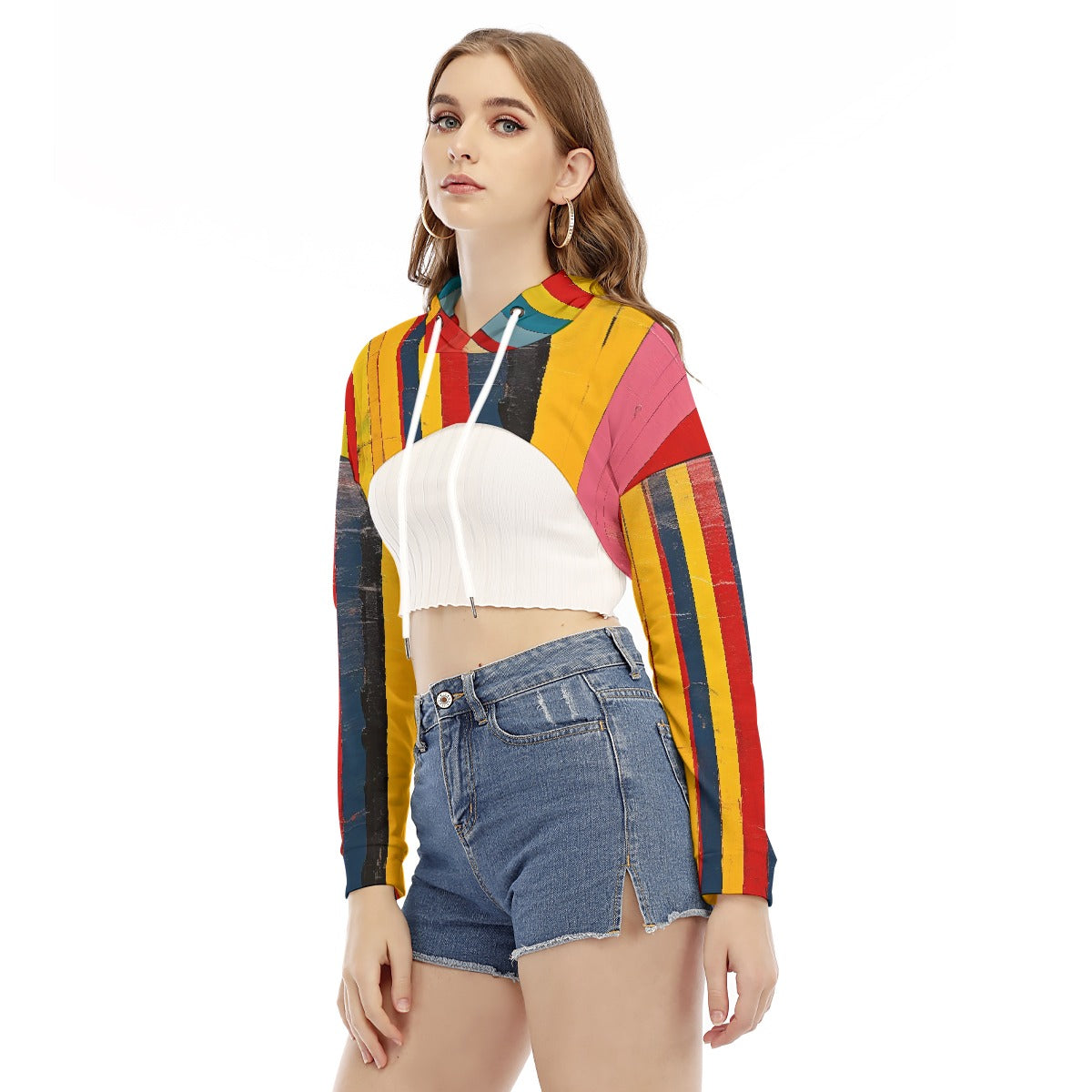 All-Over Print Women's Smock Short Hoodie With Long Sleeve