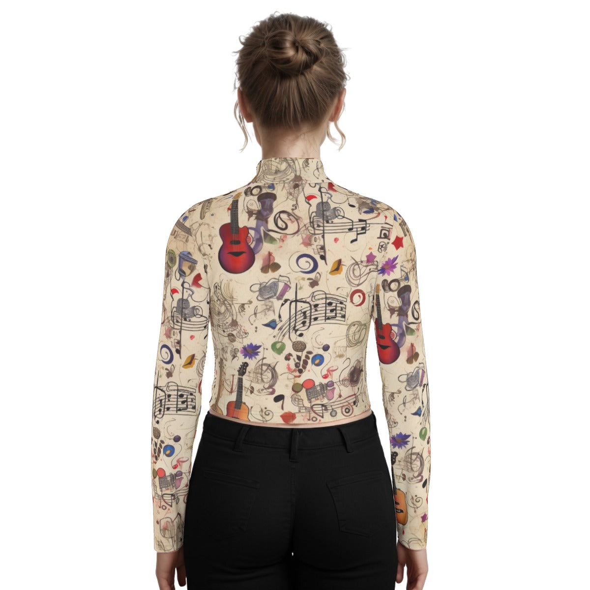 Eco-Friendly All-Over Print Women's Turtleneck T-shirt With Long Sleeve