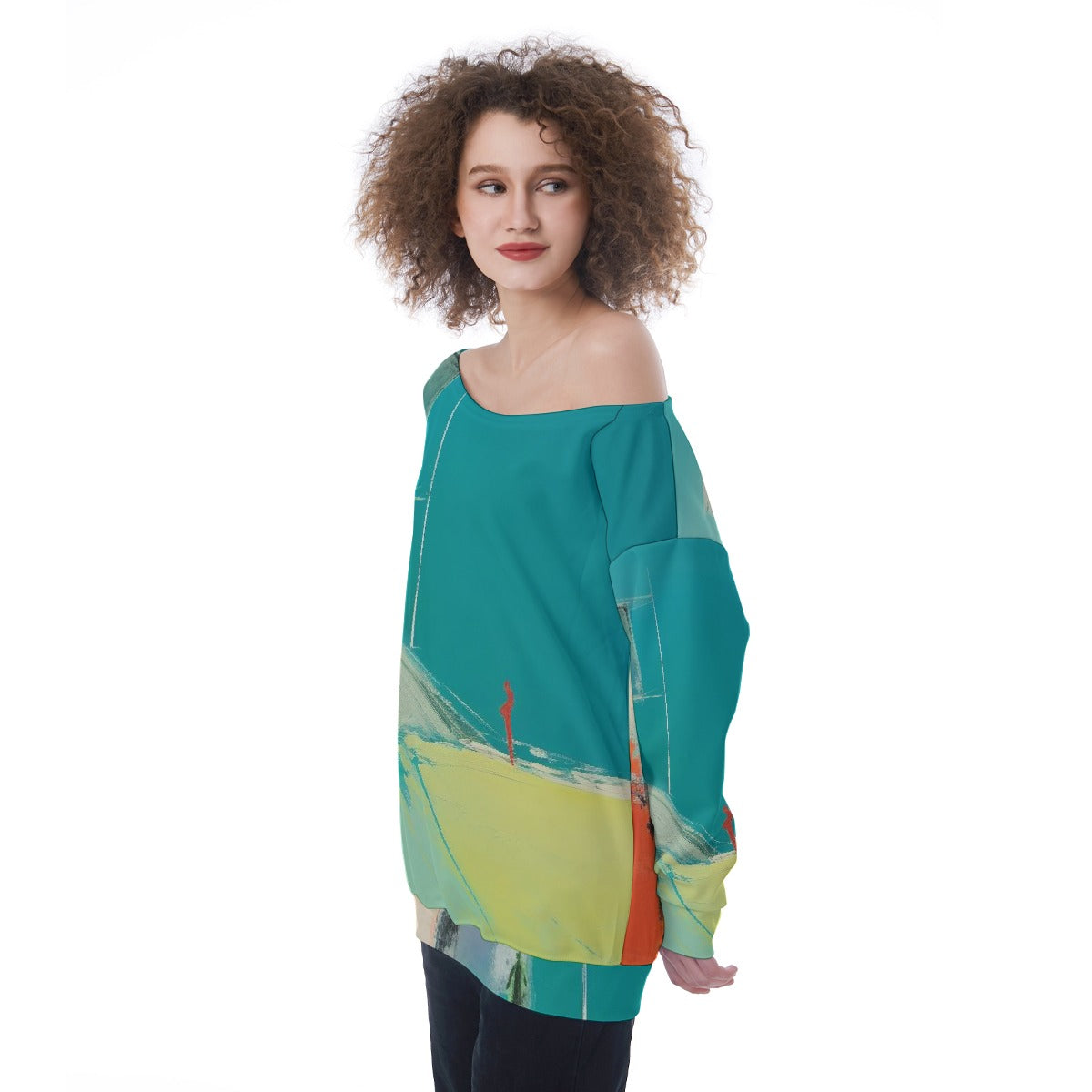 All-Over Print Oversized Women's Off-Shoulder Sweatshirt