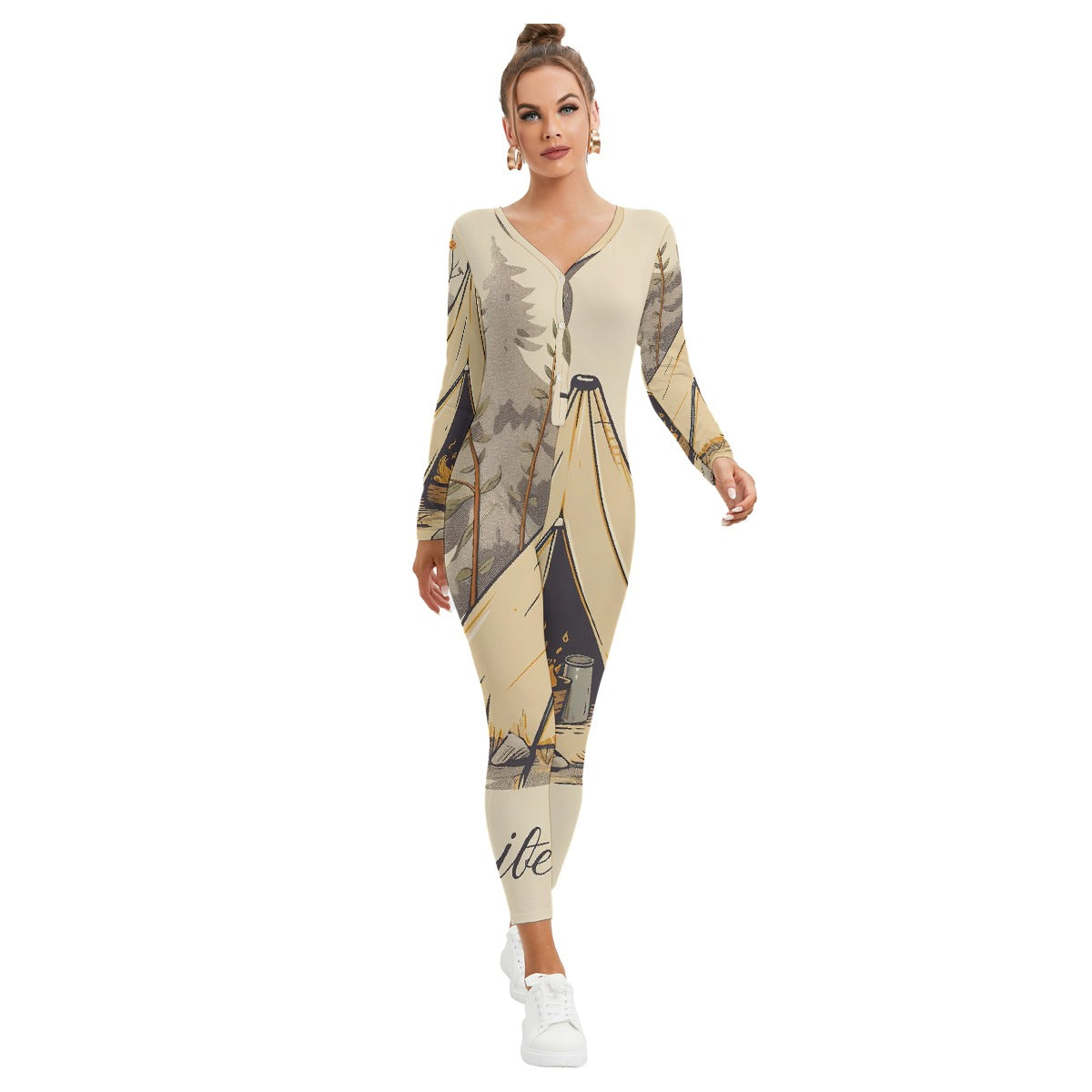 All-Over Print Women's Plunging Neck Jumpsuit