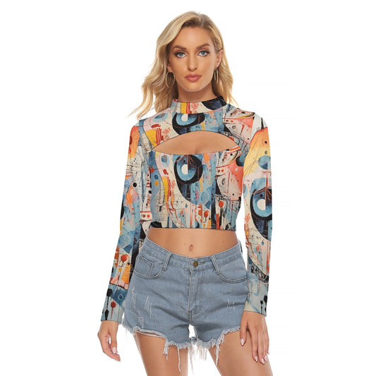 All-Over Print Women's Hollow Chest Keyhole Tight Crop Top