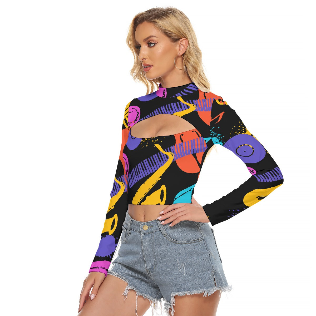 All-Over Print Women's Hollow Chest Keyhole Tight Crop Top