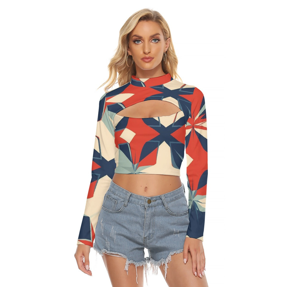 All-Over Print Women's Hollow Chest Keyhole Tight Crop Top