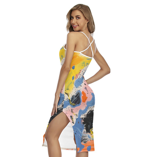 All-Over Print Women's Back Cross Cami Dress