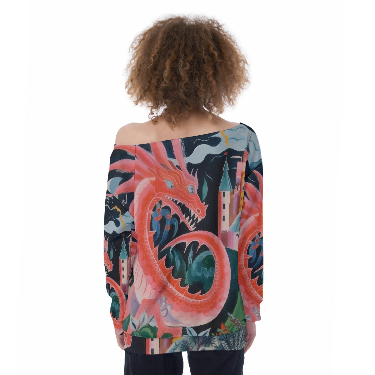 All-Over Print Oversized Women's Off-Shoulder Sweatshirt