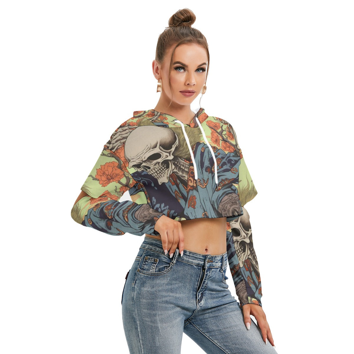 All-Over Print Women's Heavy Fleece Hoodie With Hollow Out Sleeve