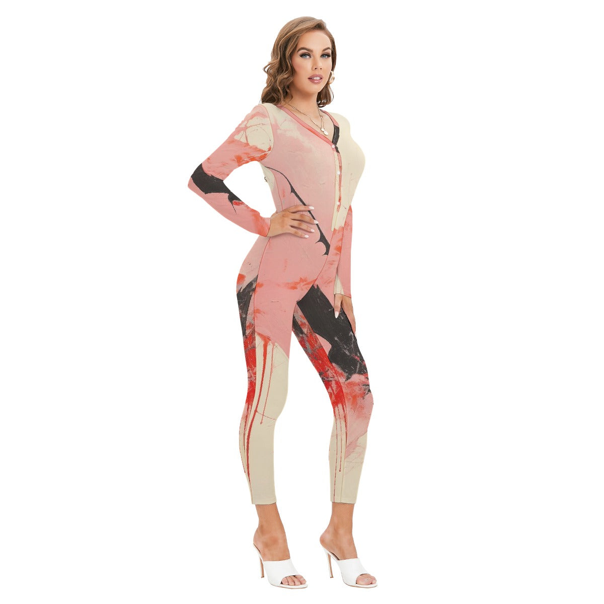 All-Over Print Women's Plunging Neck Jumpsuit