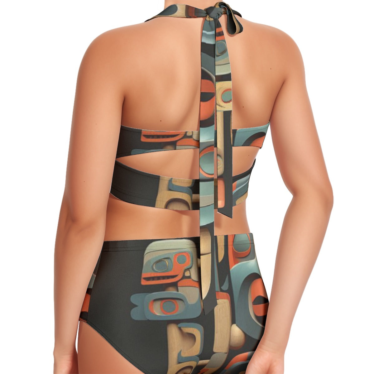 All-Over Print Women's Swimsuit Set With Halter