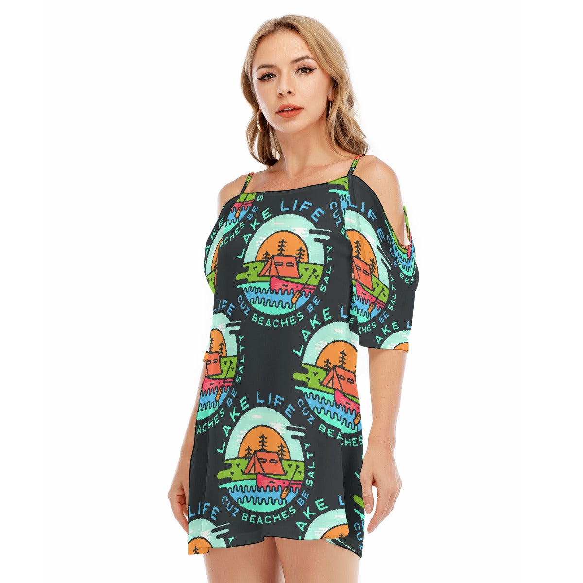 All-Over Print Women's Off-shoulder Cami Dress