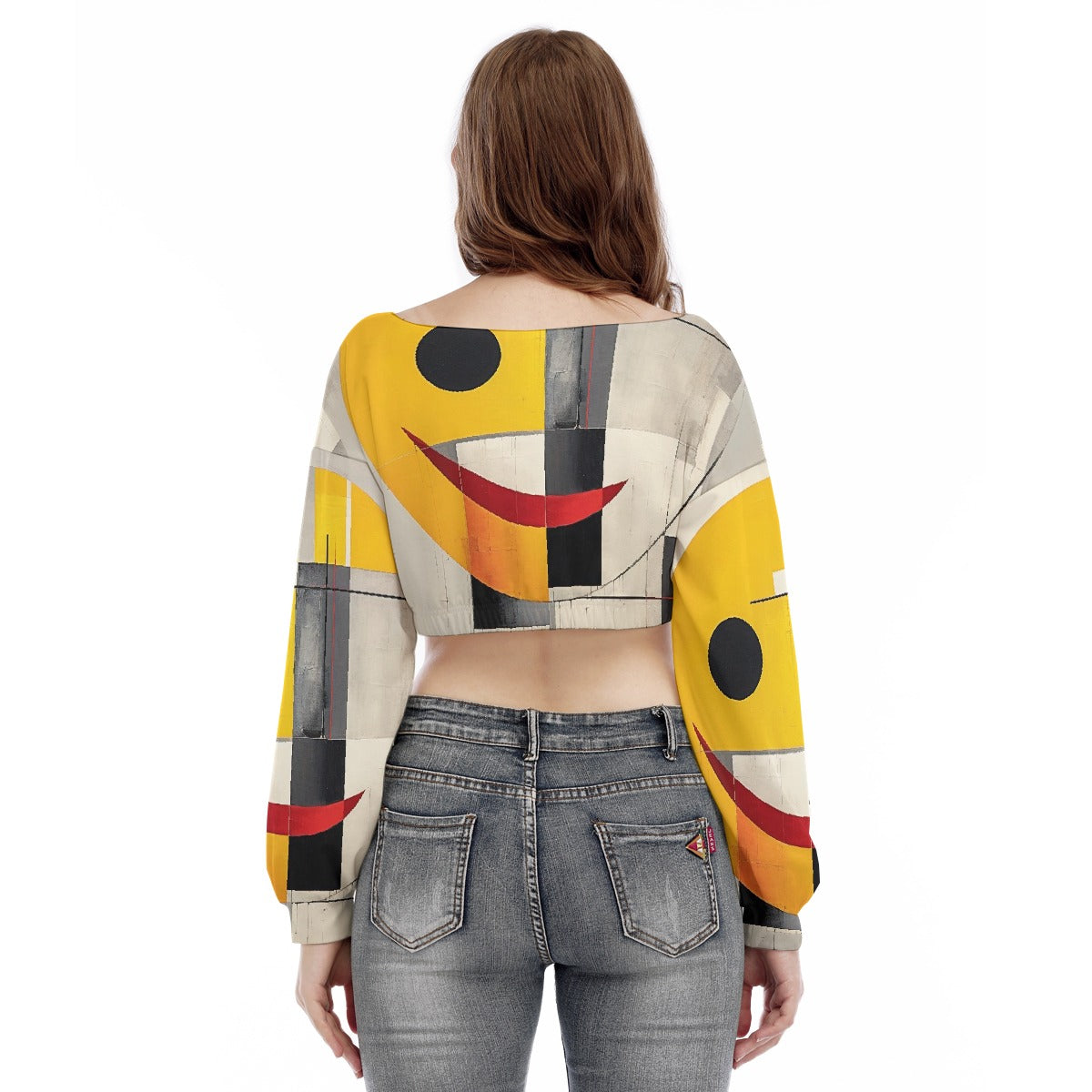 All-Over Print Women's V-neck Long Sleeve Cropped Sweatshirt