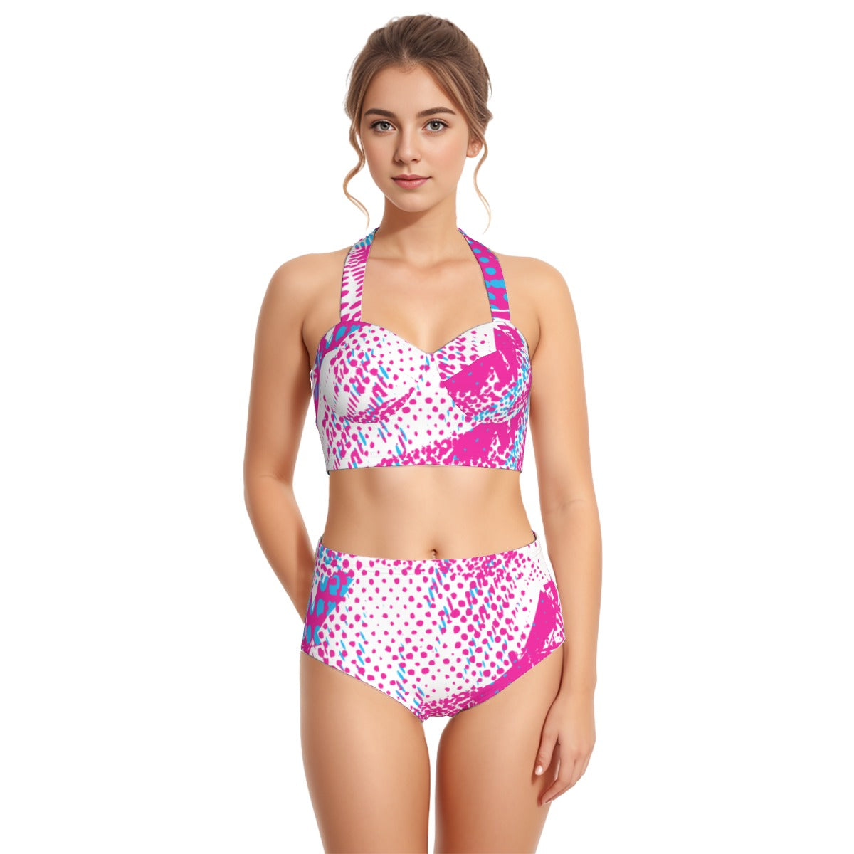 All-Over Print Women's Swimsuit Set With Halter