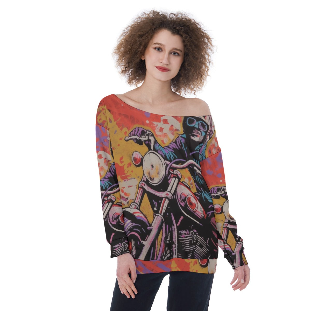 All-Over Print Oversized Women's Off-Shoulder Sweatshirt