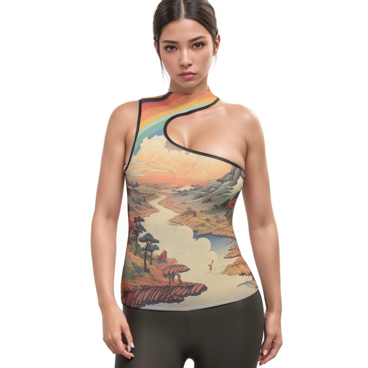 All-Over Print Women's Halter Sleeveless Asymmetrical Tank Top