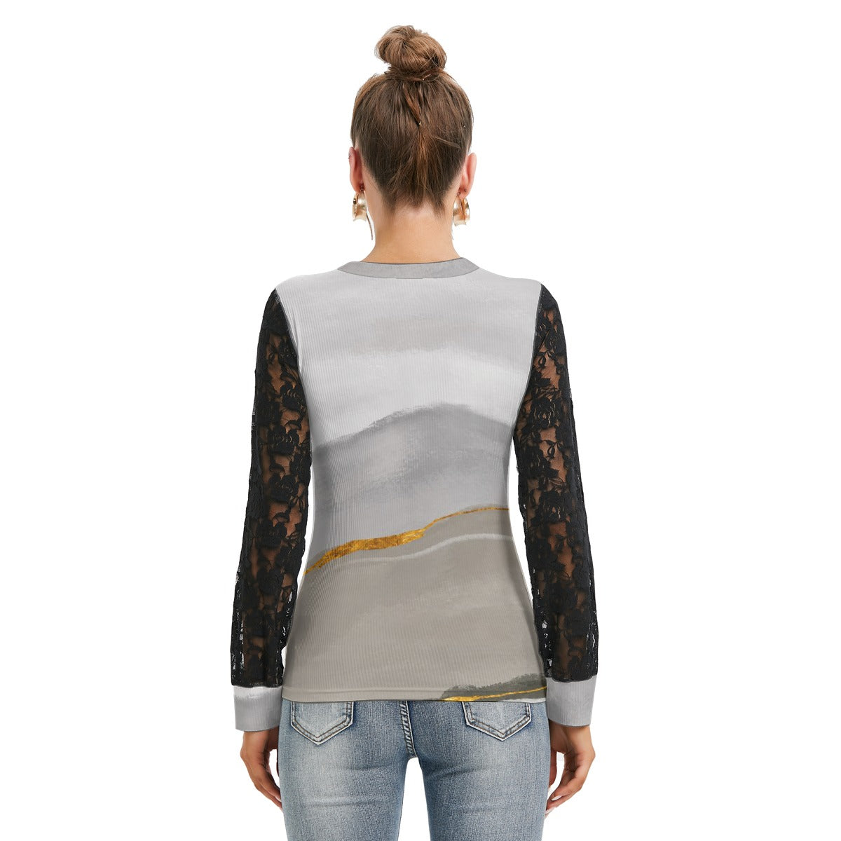 All-Over Print Women's T-shirt And Sleeve With Black Lace