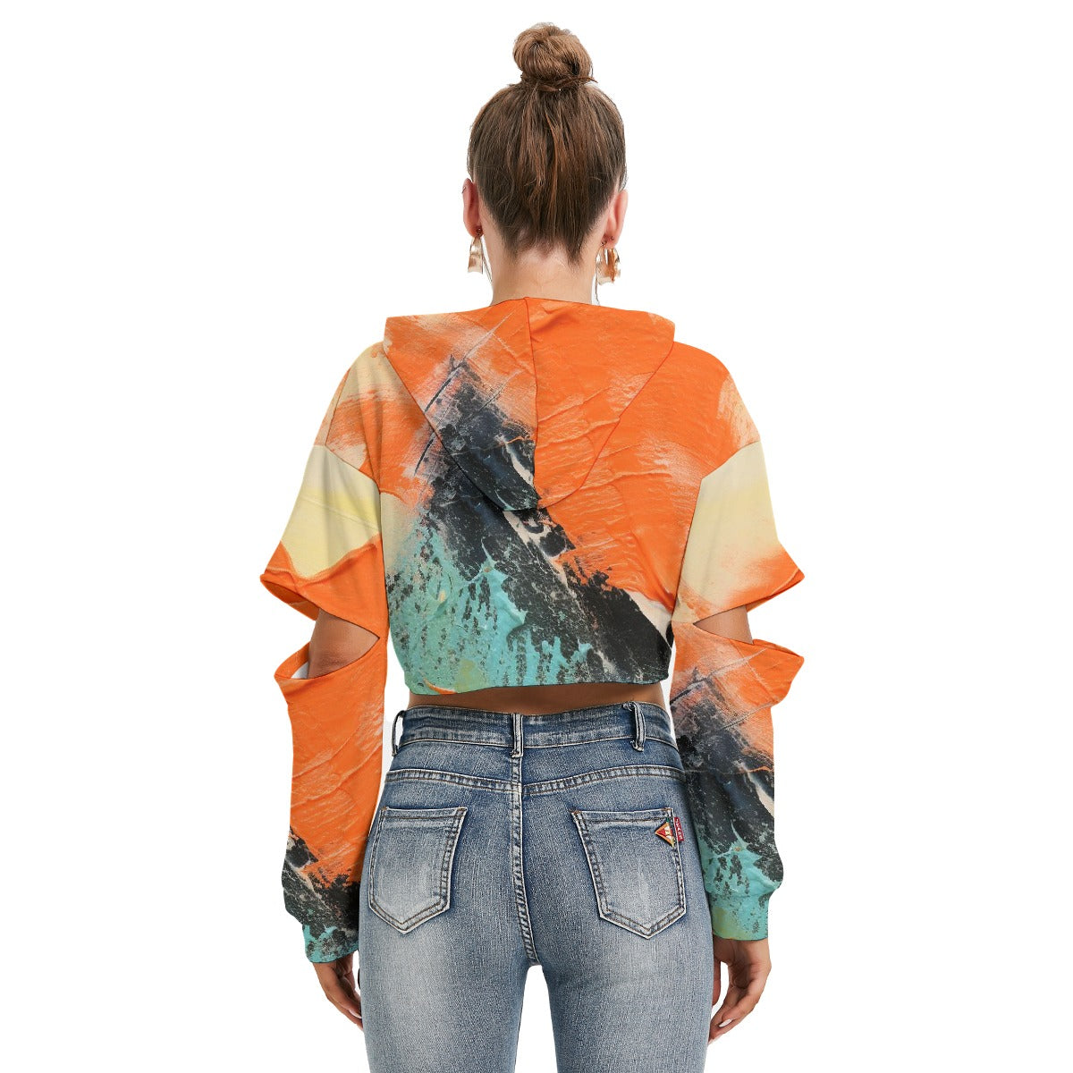 All-Over Print Women's Heavy Fleece Hoodie With Hollow Out Sleeve