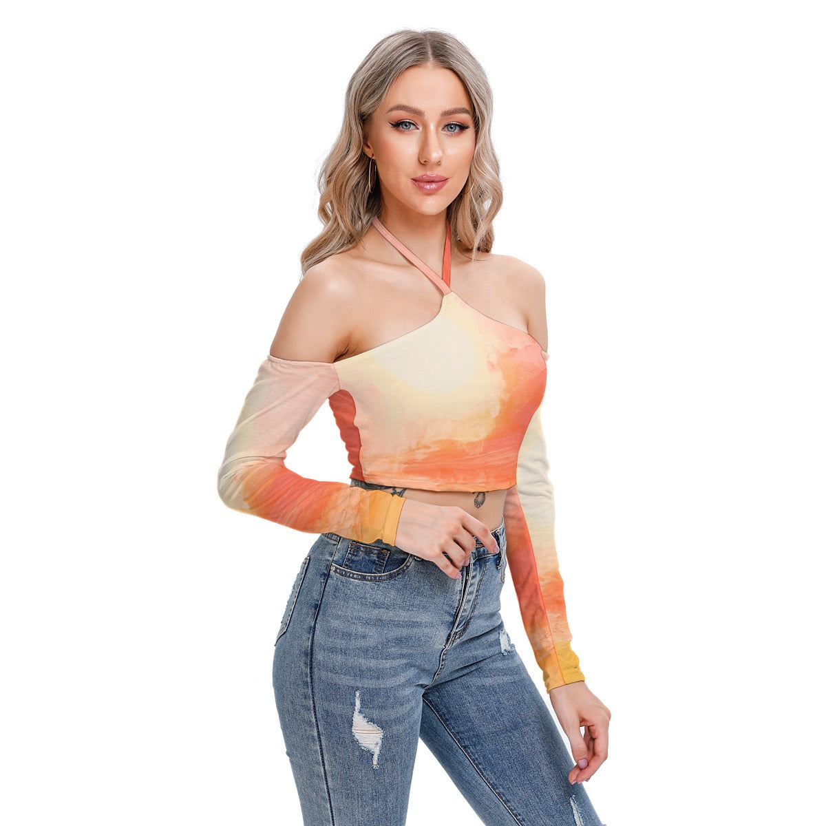 All-Over Print Women's Halter Lace-up Top