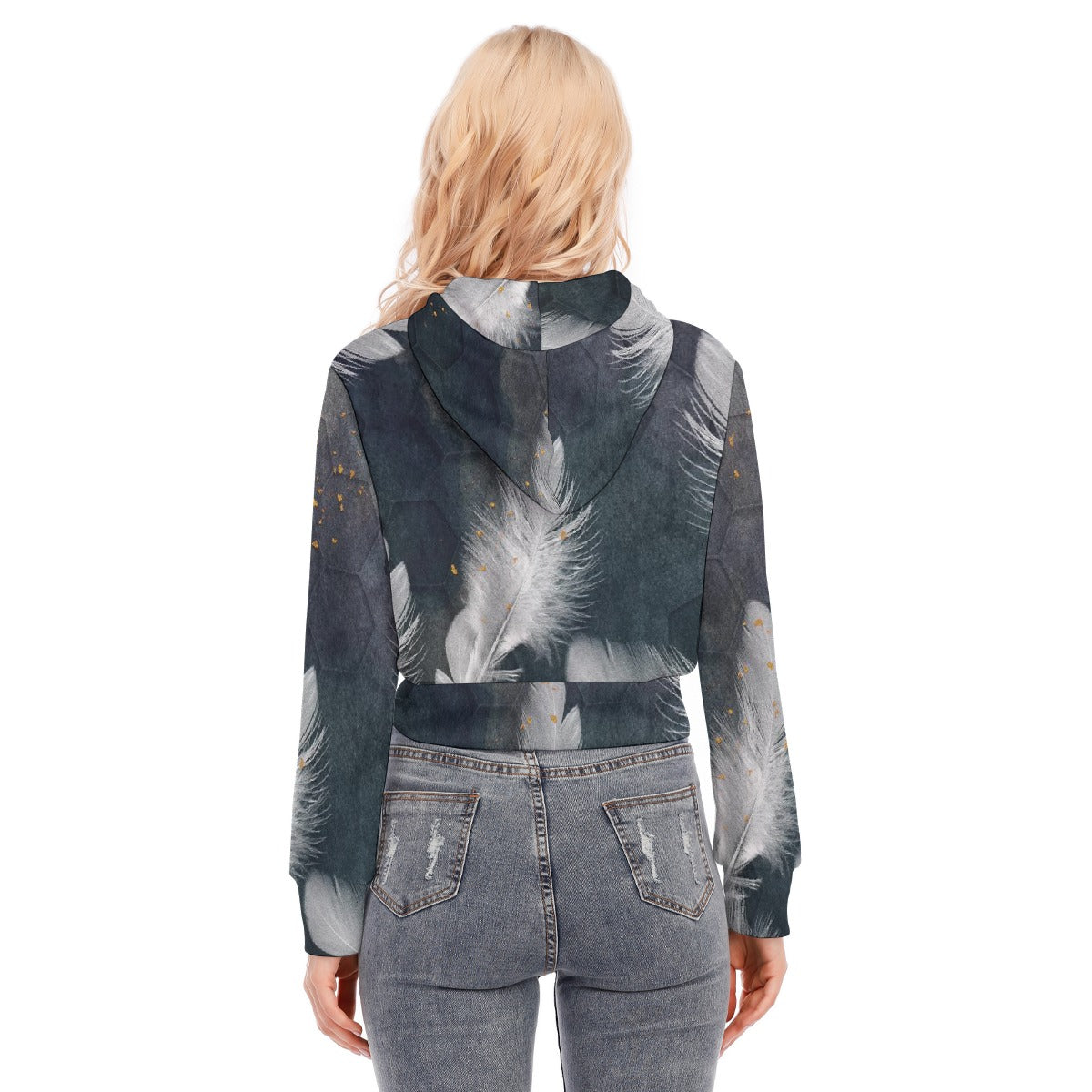 All-Over Print Women's Crop Top Hoodie With Zipper Closure
