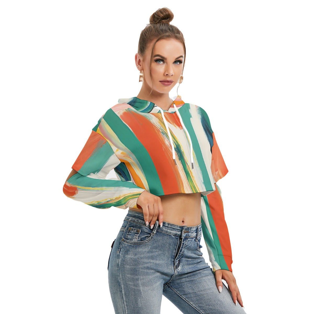 All-Over Print Women's Heavy Fleece Hoodie With Hollow Out Sleeve