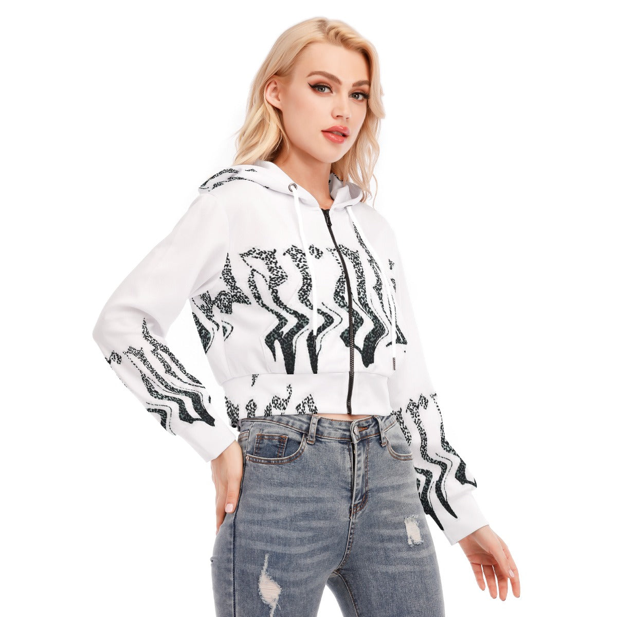 All-Over Print Women's Crop Top Hoodie With Zipper Closure