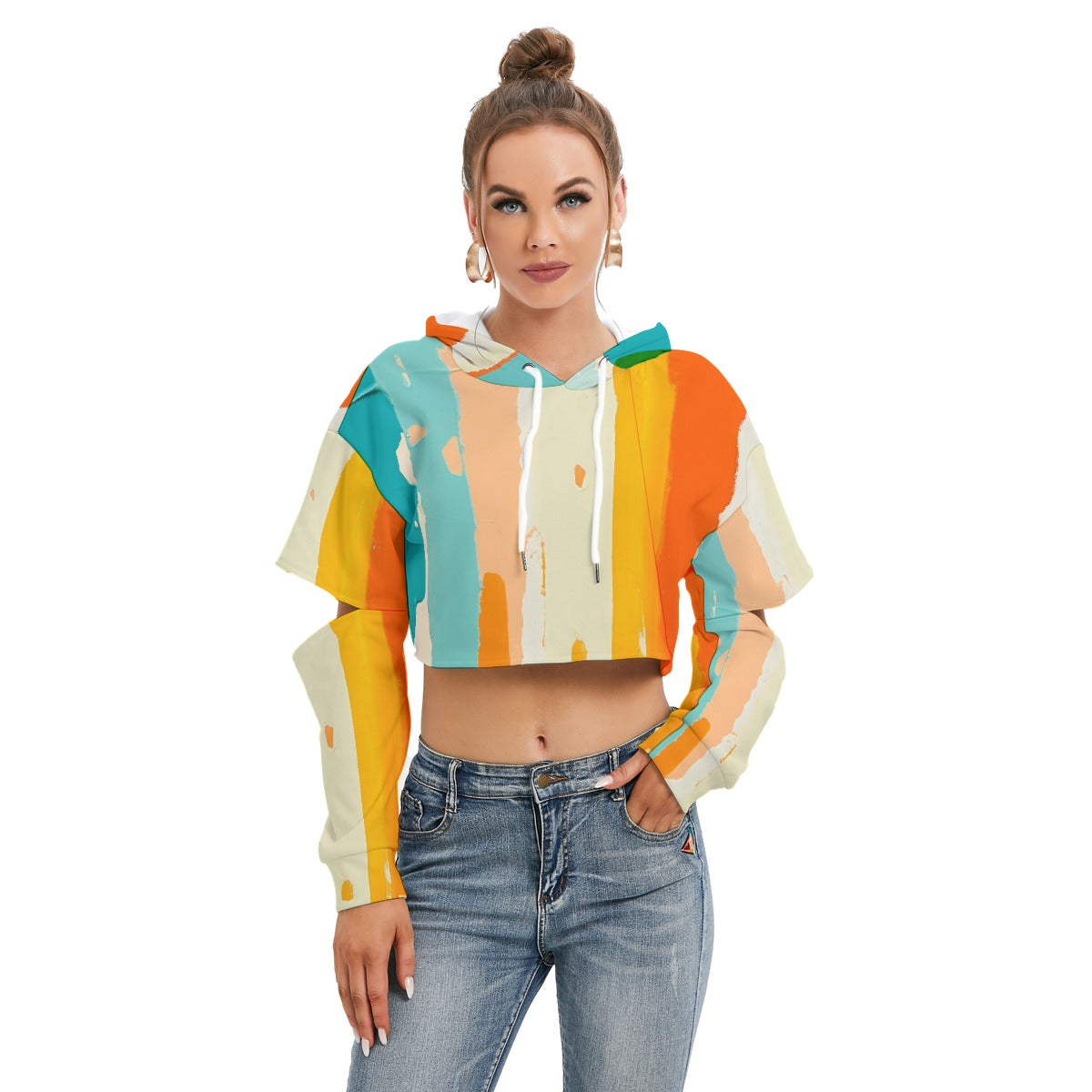 All-Over Print Women's Heavy Fleece Hoodie With Hollow Out Sleeve