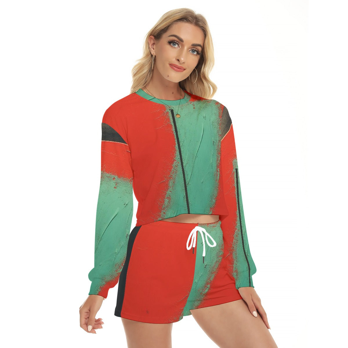 All-Over Print Women's Short Sweatshirt And Pants Suit