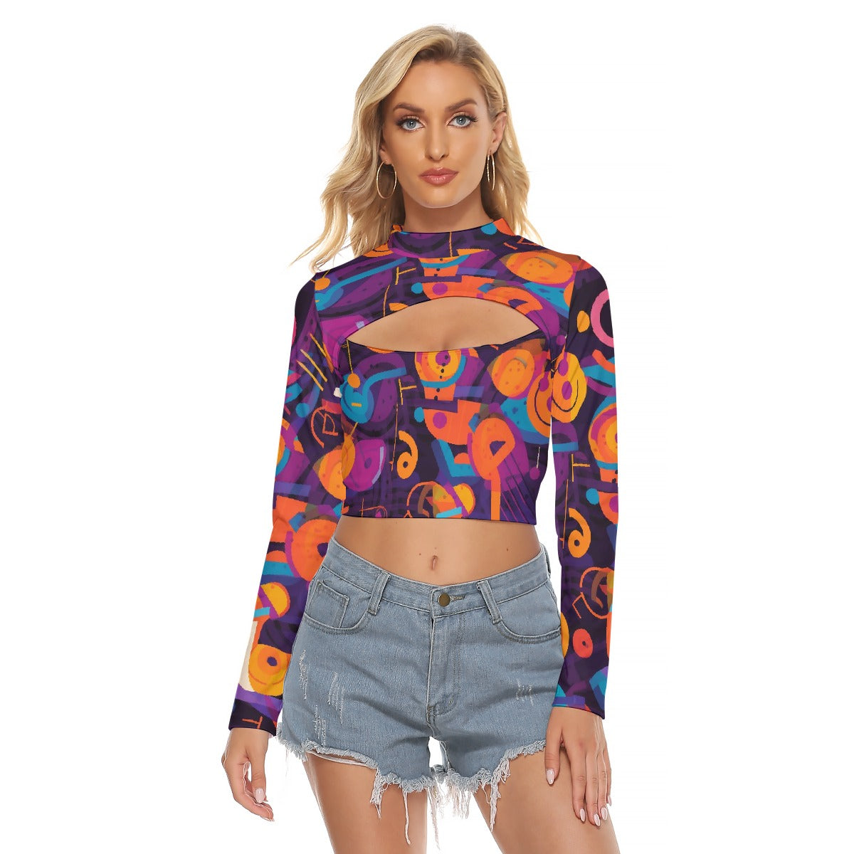 All-Over Print Women's Hollow Chest Keyhole Tight Crop Top