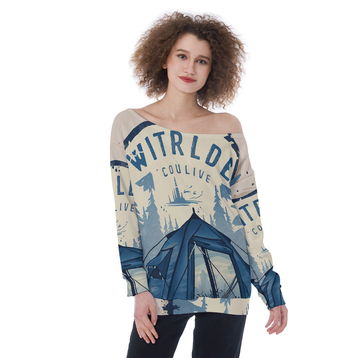 All-Over Print Oversized Women's Off-Shoulder Sweatshirt