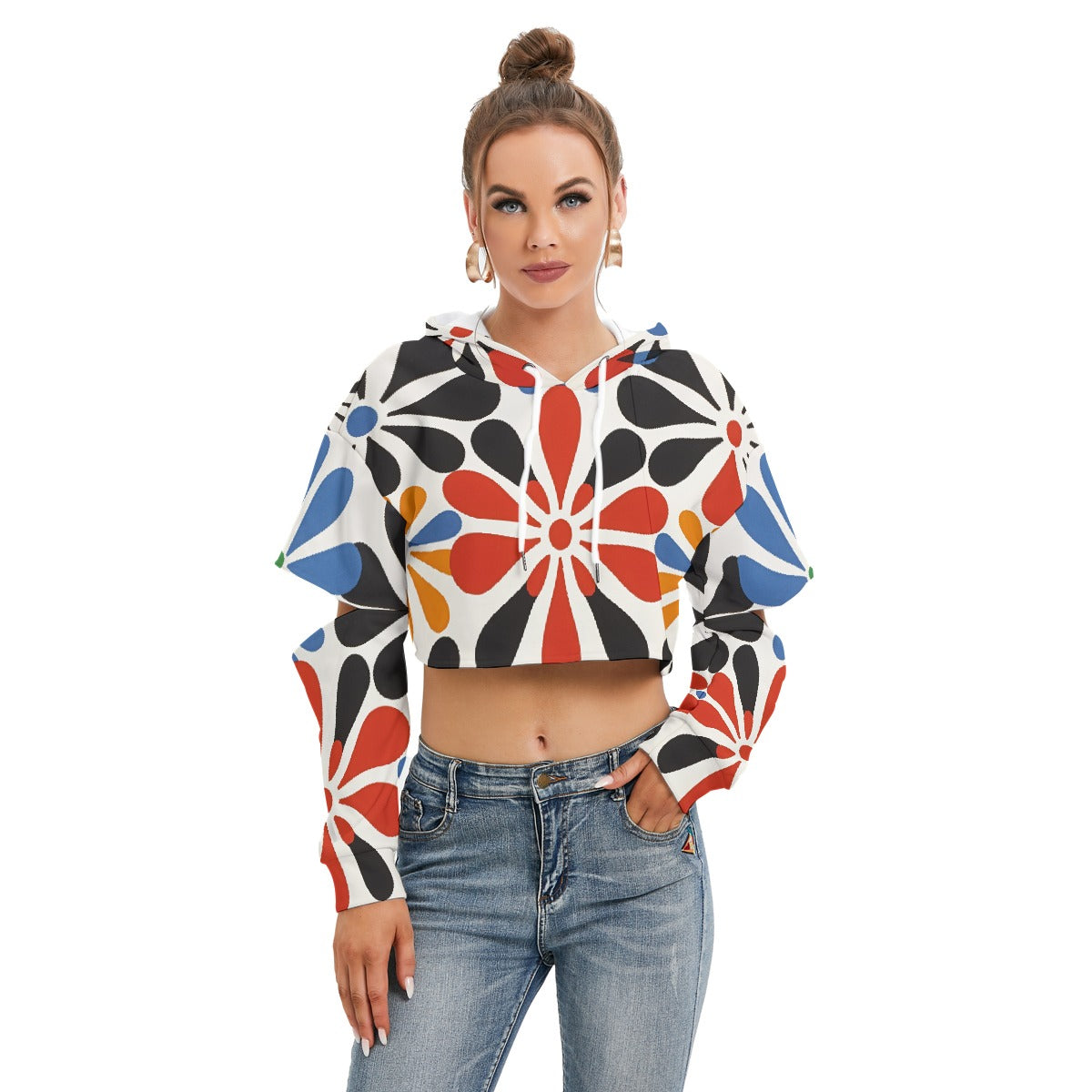All-Over Print Women's Heavy Fleece Hoodie With Hollow Out Sleeve